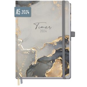 Häfft-Timer Deluxe 2024  - Jugendkalender / A5 / Grey Marble