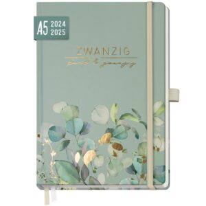 Wochen-Notiz-Timer Classic 2024/2025 / A5 / 18 Monate / Minty Leaves / Häfft