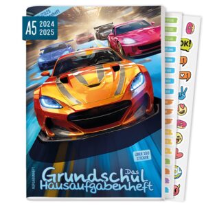 Das Grundschul-Hausaufgabenheft 2024/2025 / A5 / Autorennen / Häfft-Verlag