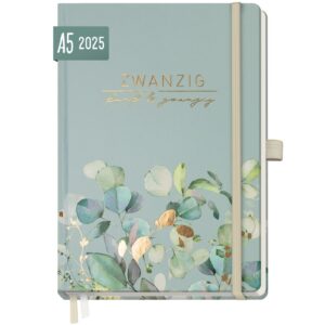 Wochen-Notiz-Timer Classic 2025 / 12 Monate / A5 / Minty Leaves / Häfft-Verlag