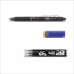 1 Pilot Frixion Clicker 0.7 schwarz + 3er Set Ersatzminen 0.7 schwarz +Radierer