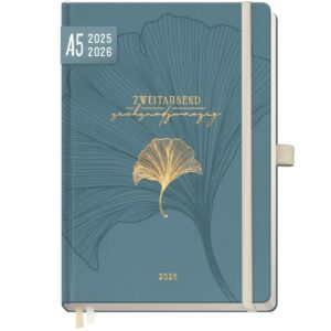 Wochen-Notiz-Timer Classic 2025/2026 / 18 Monate / A5 / Blue Ginkgo / Häfft Verlag