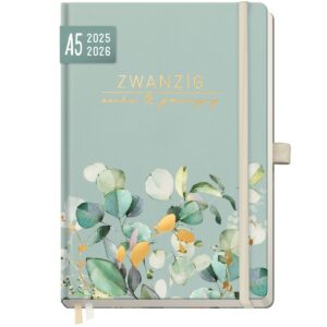 Wochen-Notiz-Timer Classic 2025/2026 / 18 Monate / A5 / Minty Leaves / Häfft Verlag