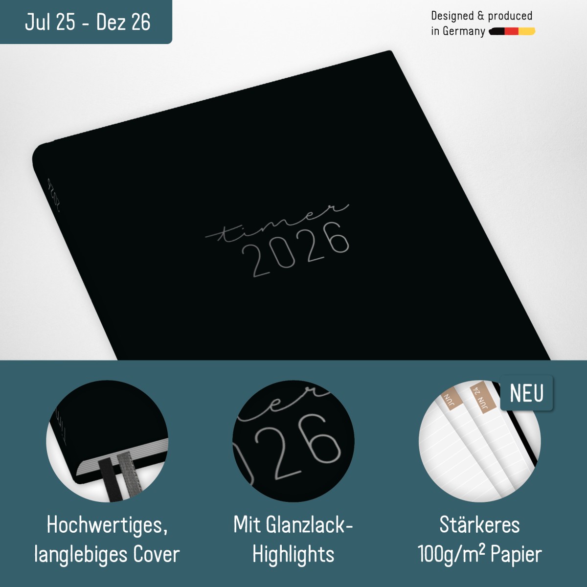 Chäff-Timer Classic 2025/2026 / 18 Monate / A5 / Black Edition / Häfft-Verlag – Bild 2