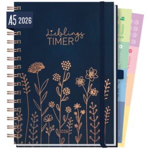 Lieblings-Timer Deluxe 2026 / A5 / Fine Flowers night blue / Häfft-Verlag