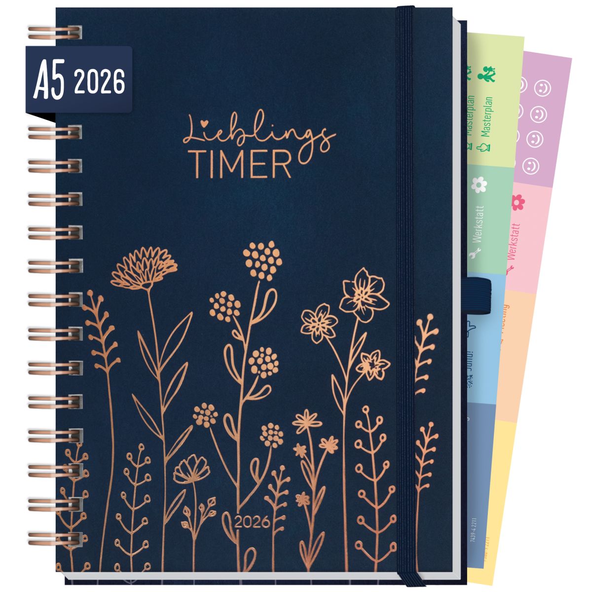 Lieblings-Timer Deluxe 2026 / A5 / Fine Flowers night blue / Häfft-Verlag