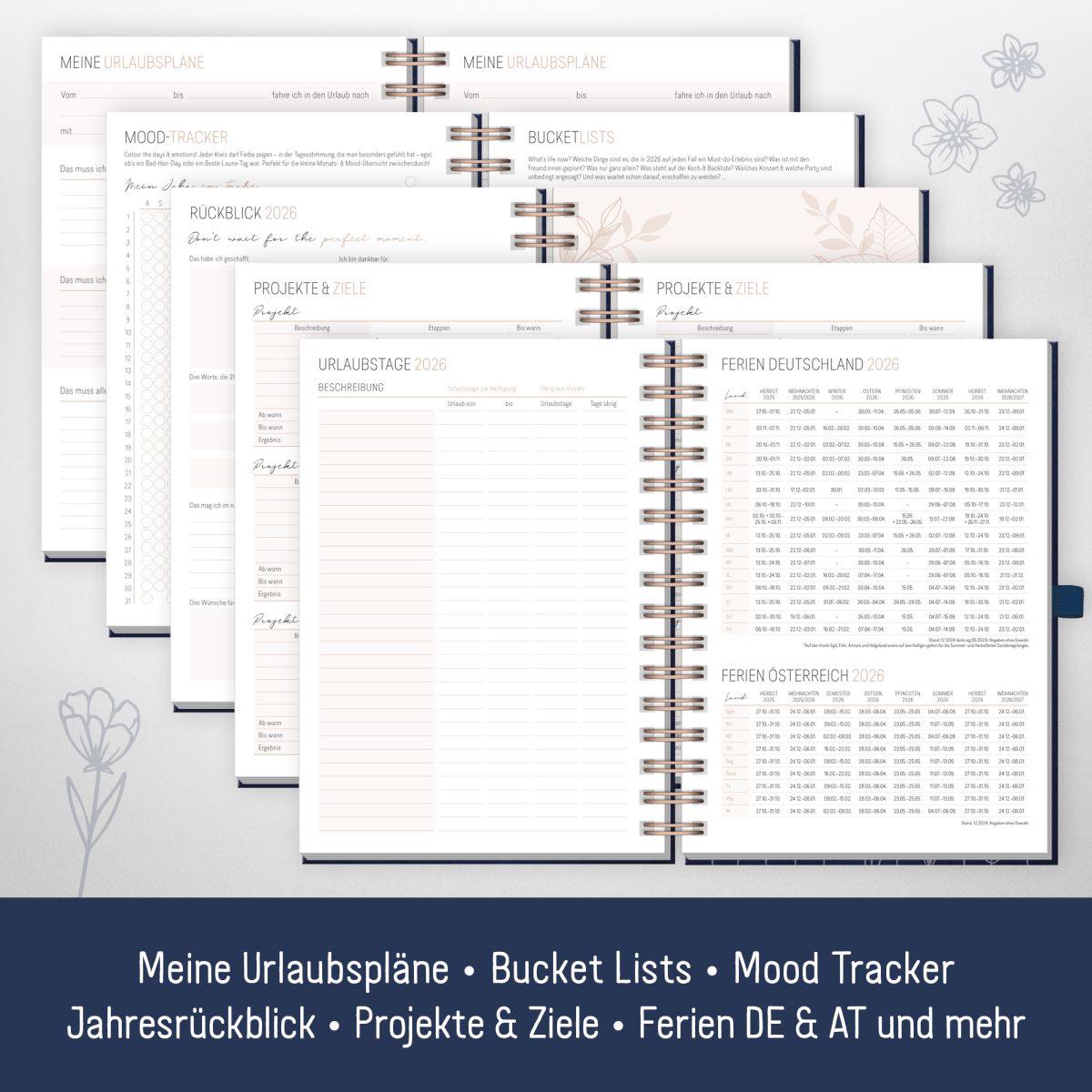 Lieblings-Timer Deluxe 2026 / A5 / Fine Flowers night blue / Häfft-Verlag – Bild 5