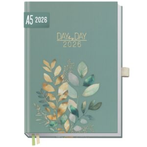 Organizer Day by Day 2026 - 1 Tag/Seite / A5 / Shiny Leaves / Häfft-Verlag