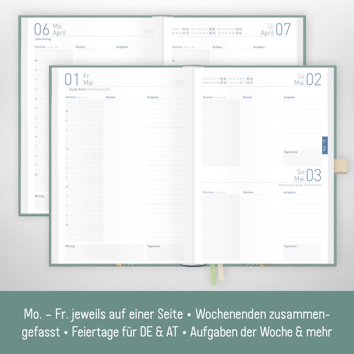 Organizer Day by Day 2026 - 1 Tag/Seite / A5 / Shiny Leaves / Häfft-Verlag – Bild 3