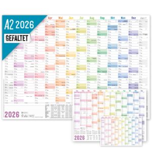 Wandkalender 2026 - A2 / gefalzt + Extra A3 & A4-Übersicht / Rainbow / Häfft-Verlag