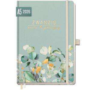 Wochen-Notiz-Timer Classic 2026 / A5 / Minty Leaves / Häfft-Verlag