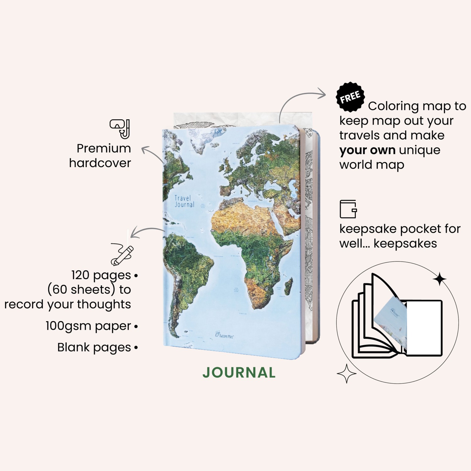 Awesome Maps Travel Journal / A5 / Hardcover / Blanko – Bild 2