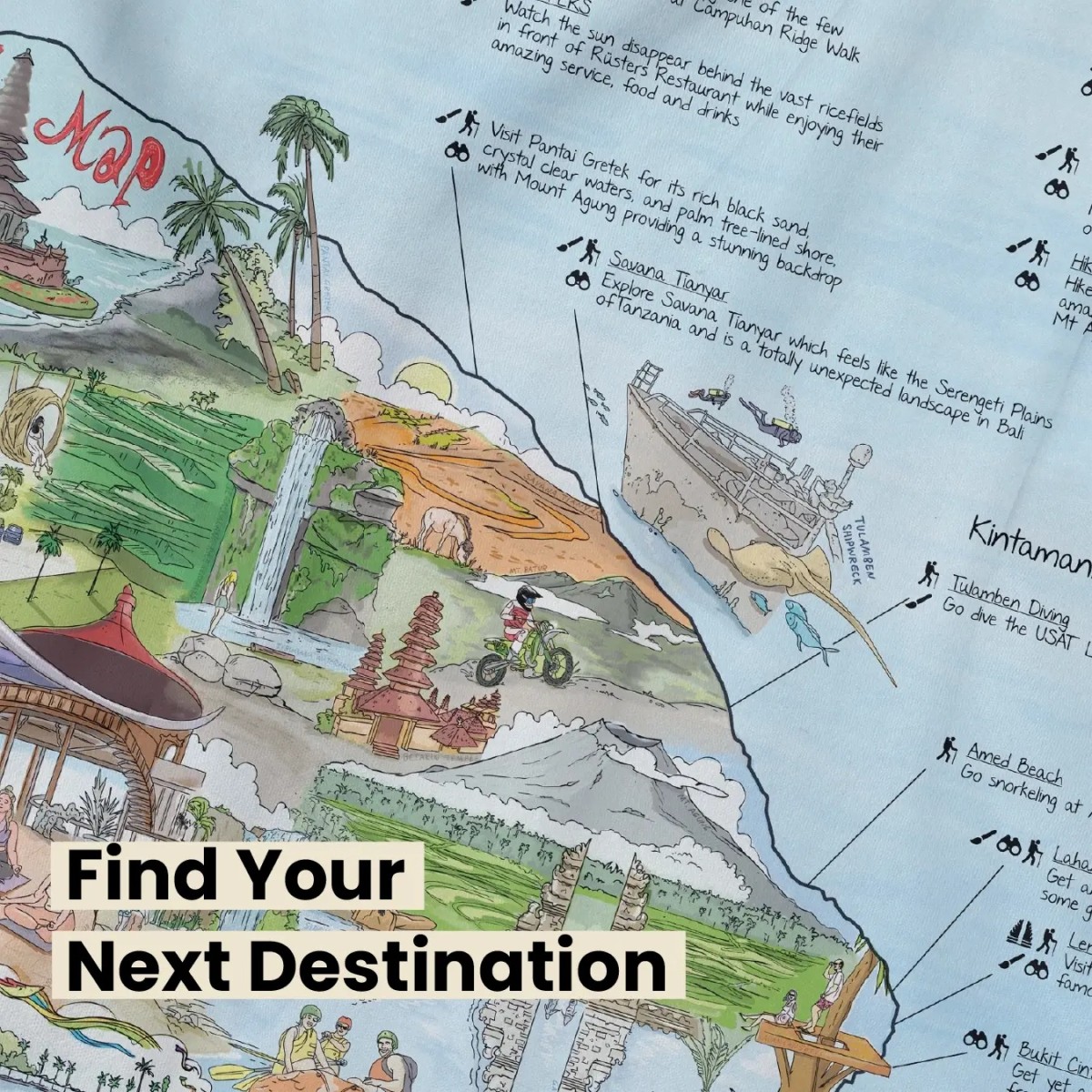 Awesome Maps Strandtuch / Badetuch "Bali Illustrated" (155x90cm) – Bild 3