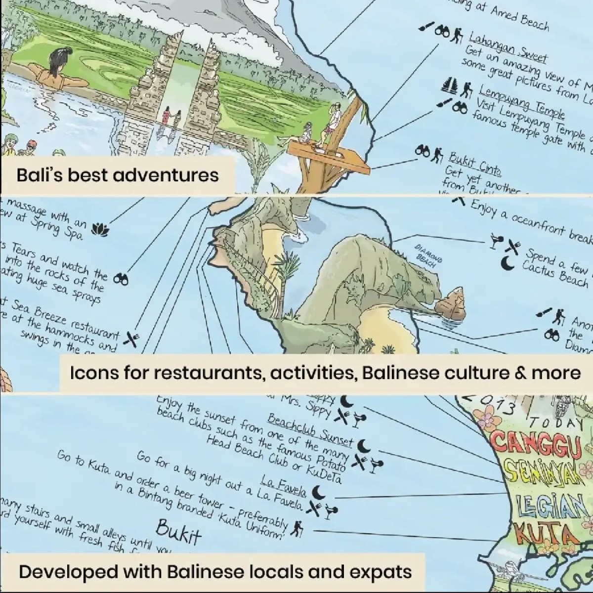 Awesome Maps Strandtuch / Badetuch "Bali Illustrated" (155x90cm) – Bild 5