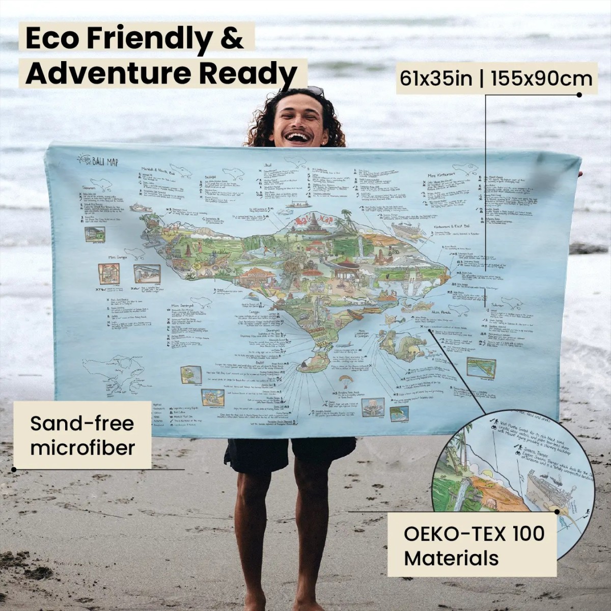 Awesome Maps Strandtuch / Badetuch "Bali Illustrated" (155x90cm) – Bild 6