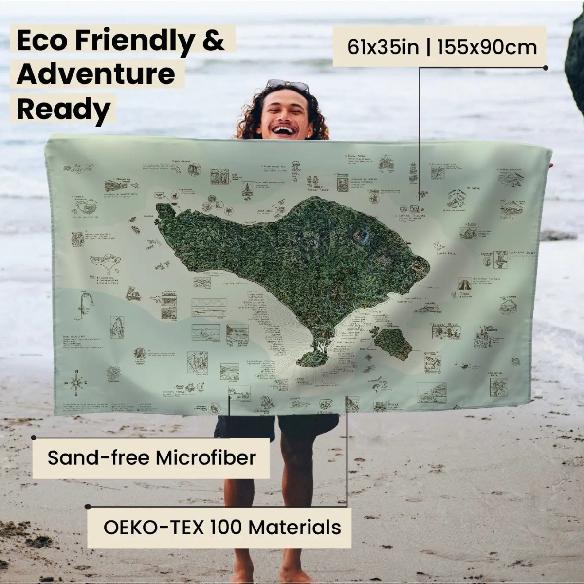 Awesome Maps Strandtuch / Badetuch "Surftrip Bali" (155x90cm) – Bild 5