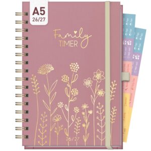 Family-Timer Deluxe 2026/2027 / 17 Monate / A5 / Fine Flowers rosé / Häfft-Verlag