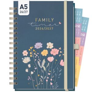 Family-Timer Deluxe 2026/2027 / 17 Monate / A5 / Flower Joy blue / Häfft-Verlag