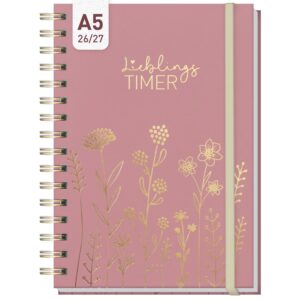 Lieblings-Timer 2026/2027 / 17 Monate / A5 / Fine Flowers rosé / Häfft-Verlag