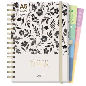 Lieblings-Timer Deluxe 2026/2027 / 17 Monate / A5 / Black Flower / Häfft-Verlag