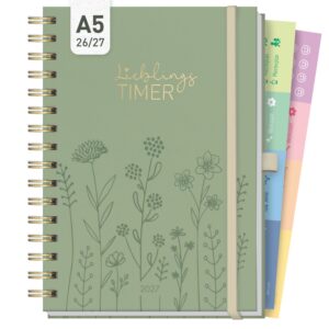 Lieblings-Timer Deluxe 2026/2027 / 17 Monate / A5 / Fine Flowers salbei / Häfft-Verlag